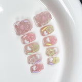 Yeknu  10pcs Cute Little Bear Handmade Nails  Clear Hearts and Stars Press on Nail Short Square Fake Nail for Women&Girl False Nail