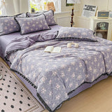 Yeknu  A-Class Wrinkled Yarn Lace Bedding Sets New Printing Skin-Friendly Cotton Soft Duvet Cover Kit Double Bed Summer Comforter Set