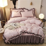 Yeknu  Comfotable Princess Bedding Sets Luxury Bed Skirt Sheet Pillowcase Cute Girl Duvet Cover 4 Pcs Bedding Set Bedroom Decoration