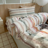 Yeknu Ins Nordic Bedding Set Striped Pure Cotton Duvet Cover Set Skin-Friendly Single Twin Full Queen Size Flat & Fitted Sheets Set