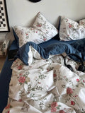 Yeknu Korean Style Ins Retro Fresh Floral Washed Cotton Bed Four Piece Duvet Set, Student Dormitory Bed Sheet Three Piece Set