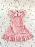 Yeknu  Women's Casual Vacation Elegant Outfit Daily Versatile Fashion Outing Pink Bow Decor Mesh Polka Dot Print Tube Top Mini