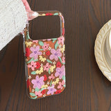Yeknu  Retro Brown Texture Line Flowers Smudging Color Contrast Oil Painting Phone Cover Case for iPhone 14 15 16 17 Pro Max Air 13