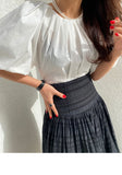 Yeknu  Summer Pullover T-Shirts Tops Women Korean Style Loose Lantern Short Sleeve Ladies Blouses Bow Fashion Ruffle Pleated Woman Tops