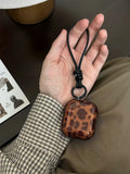 Yeknu  Amber Leopard Print Airpods 4 Generation Headphone Case With Niche Leather Strap Suitable For Iphone 3 Pro Protection