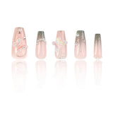 Yeknu  24 long coffin shaped press on nails 3D butterfly gorgeous fake nails with 1 nail glue and 1 nail file QXJ-CZ044