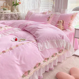 Yeknu Princess Style Korean Bed Skirt Bed Sheet Embroidered Ruffle Lace Quilt Cover Ins Bedding For Girls Luxury Home Textiles
