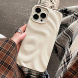 Yeknu  Ins Winter Wine Red 3D Pleats Wrinkle Phone Case for iPhone 12 13 14 15 16 Pro Max Soft Matte Cases for iPhone 11 Back Cover
