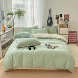 Yeknu  Waffle Washed Cotton Four Piece Set, Non All Cotton Bedding, Pure Cotton Bedding, Student Dormitory Bed Sheets Duvet Cover Set