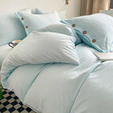 Yeknu  Queen Double Size Bedding Set Pillowcase Trendy Live Stream Button Washed Cotton Skin Friendly Breathable Modern Home Collection