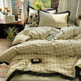 Yeknu  Plaid Bedding Set Double Yarn Classic Vintage Duvet Cover Set Flat Sheets Set 2 Pillowcases Single Twin Full Queen Size