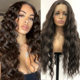 Yeknu  Dark Brown Long Curly Wavy Wig Synthetic Lace Front Wig Loose Deep Natural Brunette Colored Hair 13X4 Frontal Wigs for Women