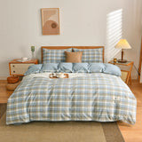Yeknu  100% Cotton Bedding Quilt Cover Set with Pillowcase Japan Style Grid  Housse De Couette 220x240 Duvet Cover Set King Size