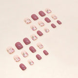 Yeknu  24 PCs Short French Flower Nails with 1 Jelly and 1 Nail File