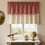 Yeknu  1Pc,Country Style Classic Lattice with Red Cherry Trim Splice Pure Color Short Curtain For Small Window,Chic Curtain For Kitchen