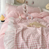 Yeknu  Korean Princess Style Lattice Double Layer Lace Bedding