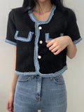Yeknu  Spring Summer New Tops Women Print Fringe Patchwork Fashion Short Sleeve Korean Style Ladies Cropped Coats Loose Woman Tops