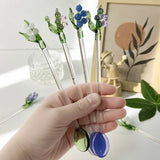 Yeknu  Japanese Style Milk Dessert Bell Orchid Glass Spoon Colorful Transparent Glass Cute Long Handled Coffee Stirring Spoon