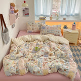 Yeknu 100% Cotton Bedding Set Cartoon Cute Animals Duvet Cover Set Bed Linen Flat Sheets Set 2 Pillowcases Single Double Queen Size