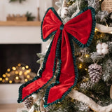 Yeknu  Ruffle Large Velvet Christmas Bow Soft Draping Long Streamers Tree Bow with Long Tails Velvet Elegance Xmas Vibe Decor Bow