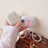 Yeknu  Girl Pink Floral Butterfly Suitable For Apple Earphone Protective Case Airpodspro2 wireless Bluetooth Earphone Case