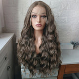 Yeknu  Long Curly Brown Wavy Lace Front Wigs for Women Middle Part Light Brown Loose Curly Glueless Brunette 13X4 Synthetic Daily Party