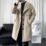Yeknu Khaki/Black New Autumn Trench Men's Fashion Overcoat for Male Long Windbreaker Korean Streetwear Men Quality Outerwear Clothing