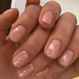 Yeknu  24Pcs Glossy Press on Nails Set Short Oval Gradient French Nail Tips Reusable Full Cover Fake Nails with Glue for Women&Girls