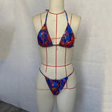 Yeknu  new Women Bikini Two Piece Summer Sexy Printed String Halter Neck High Waist Tie Up Backless Thong Vacation Beach Swimsuit