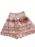 Yeknu  Women's Lolita Mini Skirt, Cute High Waist Side Bow Layered Ruffled A-Line Skirt.