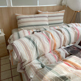 Yeknu  Nordic Sling Cotton Pink Stripes Duvet Cover 150x200 Size Girl's Room Housse De Couette Skin Friendly Breathable Comforter Sets