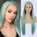 Yeknu  Green Wig Natural Straight Lace Synthetic Lace Front Wig Glueless Wigs Ready to Wear Long Green Wig Lace Wigs for Women Cosplay