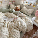 Yeknu  new class A simple high-end three-layer yarn bedding four-piece set, bed sheet quilt cover, dormitory three-piece set