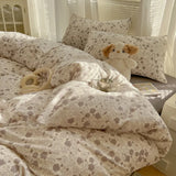 Yeknu 2025 new class A aerobic knitted cotton printing small fresh four-piece set, bed sheet, bed hat four-piece set