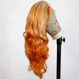 Yeknu  Ginger Orange with Blonde Highlights Wig Synthetic Lace Front Wig Long Wavy Hair Loose Body Wave 13X4 Frontal Wigs for Women
