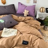 Yeknu  Mixed and matched small floral fiber washed cotton solid color four-piece quilt cover girl heart 1.5m 1.8 sheets