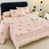 Yeknu  New Cartoon Jacquard Ice Doudou Soft Mat 3-piece Set Household Washable Machine Wash Bed Skirt Air Conditioning Soft Mat
