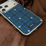 Yeknu  Ins Blue Green Grid Stars Phone Case For iPhone 17 16 15 14 Pro Max 13 17promax Case Silver Premium Edge Shockproof Back Cover