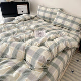 Yeknu  Fashion Pure Cotton Grid Pattern Bedding Sets Skin Friendly Comfortable Bed Sheet Set for Adults Dormitory Home Quilt Cover Kit