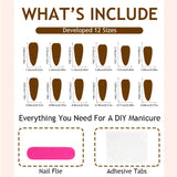 Yeknu  24PCS 3D Gold Leaf Press on Nails European and American Fake Nail Long Pointed Full Coverage Nail Tips for Women&Girl False Nail