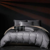 Yeknu  100%Egyptian Cotton Reversible Silver Purple Duvet Cover 4Pcs Luxury Soft Bedding Set Solid Color Duvet Cover Sheet Pillowcases