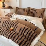 Yeknu  Winter warm coral fleece Jacquard duvet cover fluffy plush luxury double bed couple quilt cover 220x240 cozy bedding set
