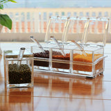 Yeknu  3/4 grid seasoning jar with spoon, transparent acrylic sugar and salt box, kitchen spice container, kitchen organization storage