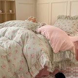 Yeknu  Korean Princess Style Ruffles Flower Print Bedding Set Duvet Cover Set Bed Skirt Bedspread Pillowcases 100% Cotton Home Textile
