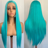 Yeknu  Long Light Blue Lace Front Wig Silky Straight Synthetic Hair Free Part Natural Hairline 13X4 Frontal Colored Wigs for Women