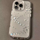 Yeknu  Transparent glitter bronzing stars are suitable for Apple 16promax mobile phone case iphone15pro new 14 with lanyard