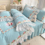 Yeknu Princess Style Korean Bed Skirt Bed Sheet Embroidered Ruffle Lace Quilt Cover Ins Bedding For Girls Luxury Home Textiles