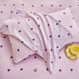 Yeknu  Ins-style Bedding Set Purple Heart Cherry Printed Duvet Cover Set Sheet Set King Queen Size for Home Bedroom Decor Bithday Gift