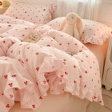 Yeknu 2025 Princess Style Bedding Sets Ruffle Lace Bow Quilt Cover Romantic Bedclothes Decor Woman Girls Bedroom Duvet Cover 4pcs