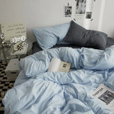 Yeknu  High Quality  Solid Color Double Washed Cotton Bedding 4 Pieces Set Student Dormitory Bed Linen Duvet Set Bed Suit